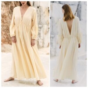 A Perfect Nomad Organic Cotton Wild Heart Long Sleeve Maxi Dress Milk Cream OS